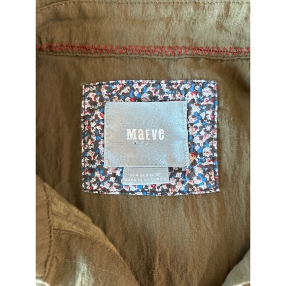 Maeve Anthropologie Dress Size 4 Olive Shirt Collared Pockets Quiet Luxury Minim - Picture 9 of 11